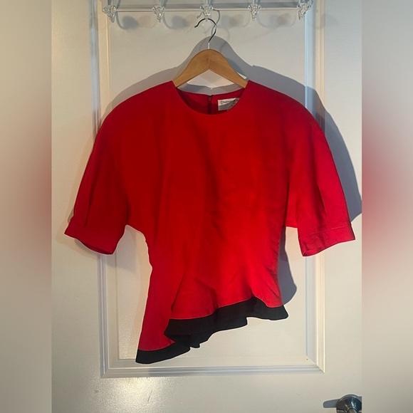 Gorgeous VINTAGE 70s Chairman of the Board by PSI Red Blouse with Shoulder Pads - Picture 1 of 16